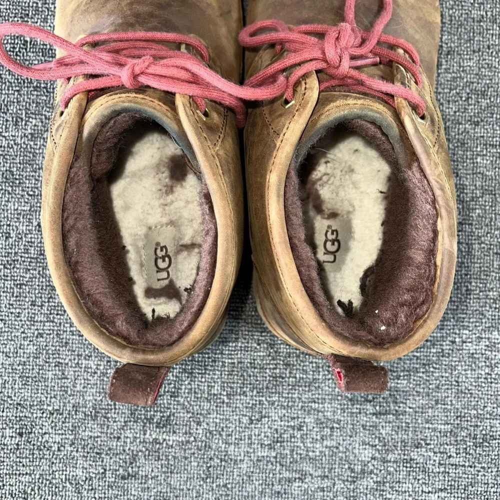 UGG Boots Mens 10 Brown Leather Wool Lined Chukka Ankle Lace Up Winter Casual
